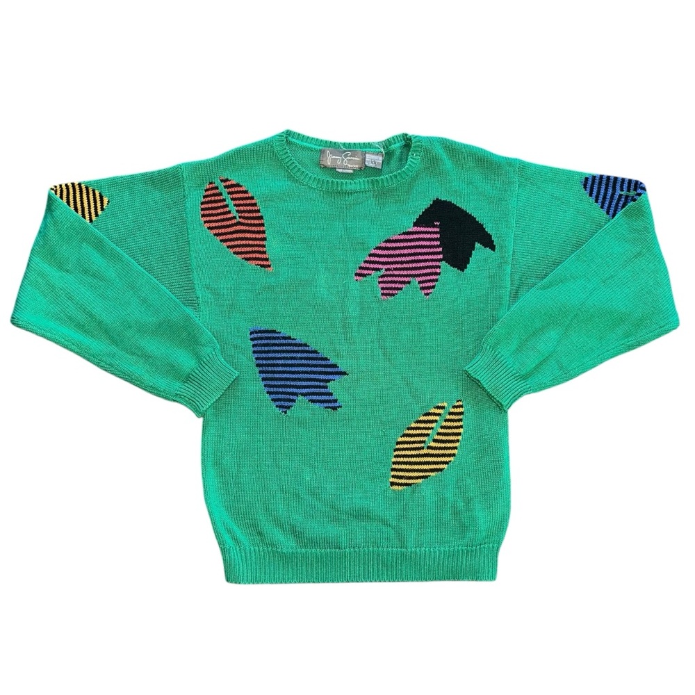 Vintage 80s 90s Jimmy Garcia Green Geometric Multicolor Hip Hop Sweater Small